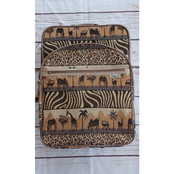 Vintage African Safari Suitcase Pioneer Express Animal Print - Picture 1 of 7